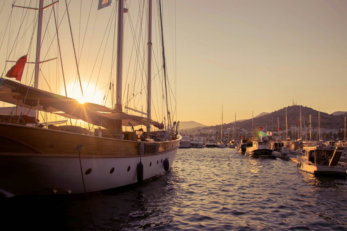 Bodrum marina and castle at sunset on the Aegean coast