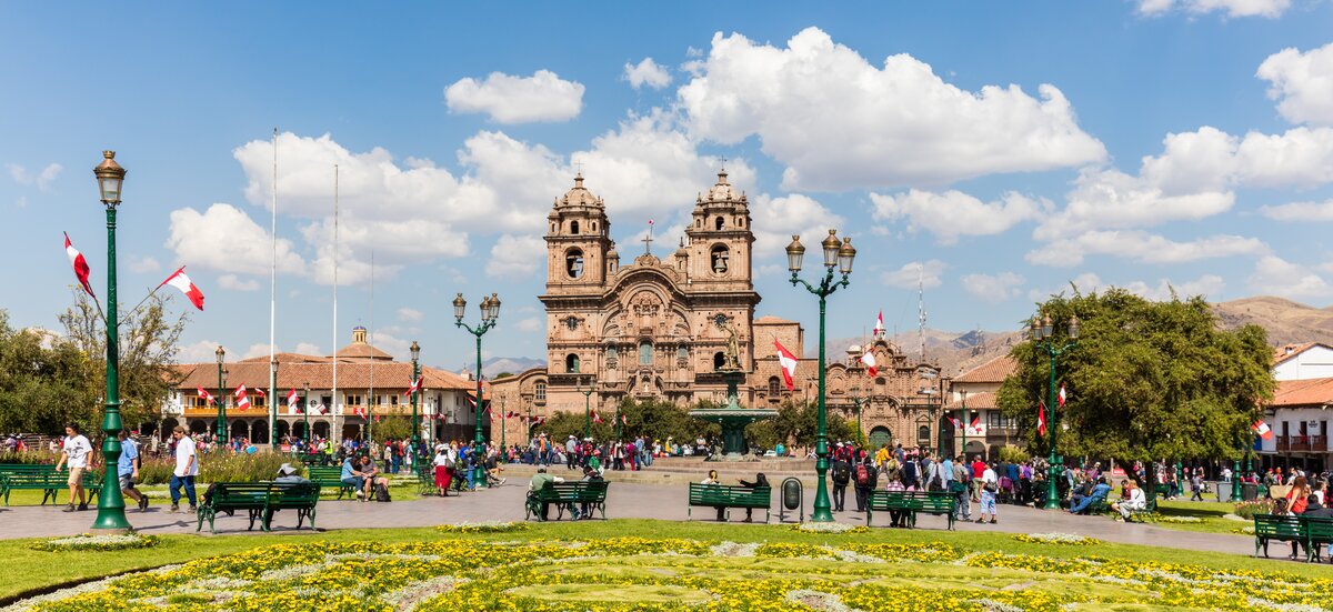 Cusco Plaza de Armas at dusk with colonial architecture
